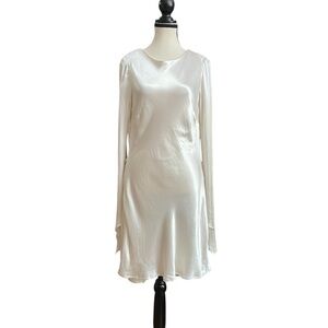Meshki Ivory Satin Long Sleeve‎ Backless Mini Dress Side Ruching LWD Sz. L 8